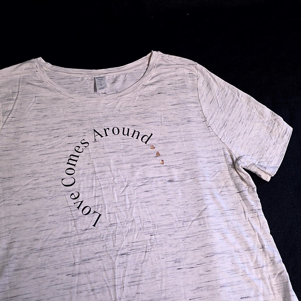 Old Navy T-Shirt Womens Large Gray Love Comes Around Graphic Luxe Space Dye Tee